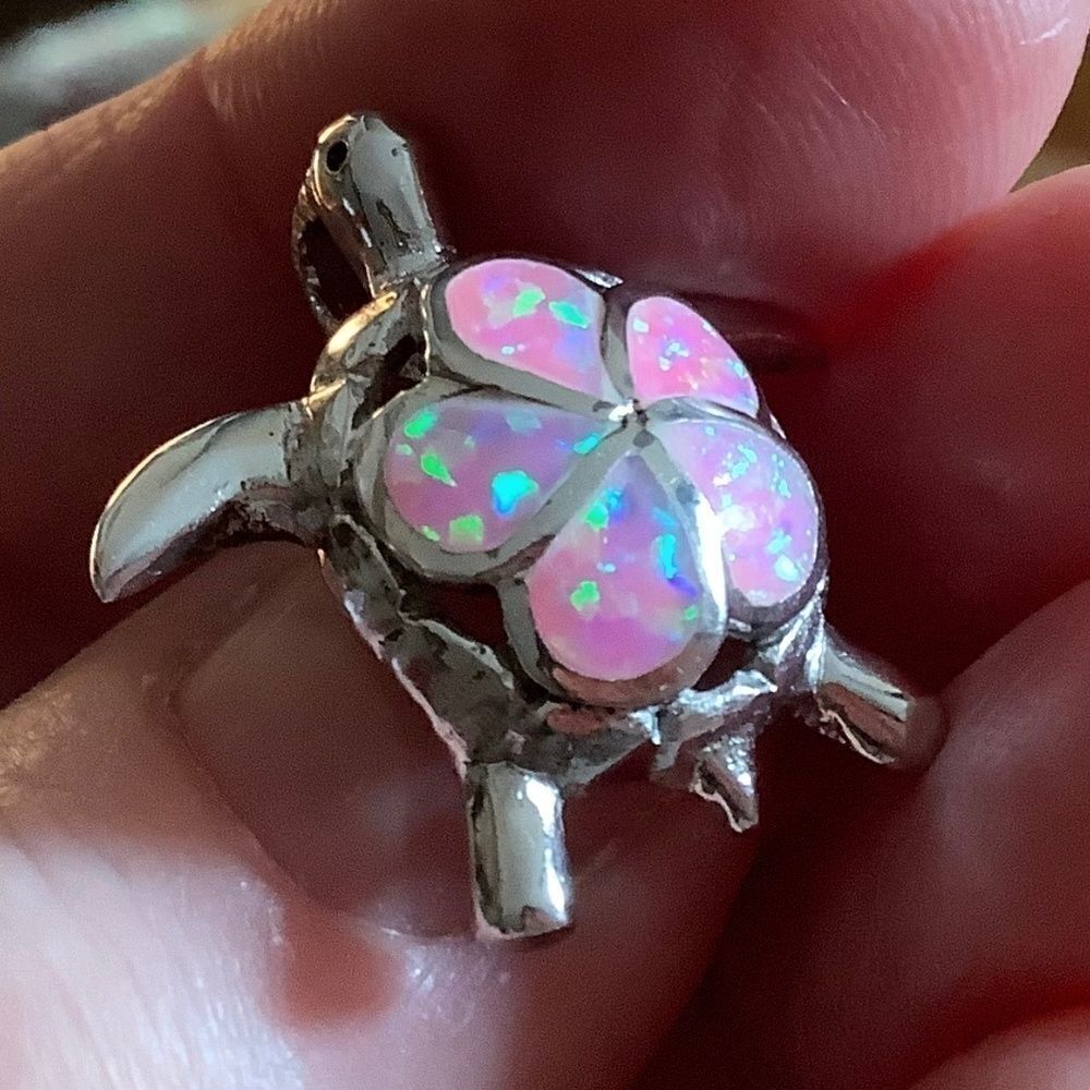 NWOT Sterling SILVER 925 AUSTRALIAN FIERY PINK OPAL TURTLE PENDANT NEW​​